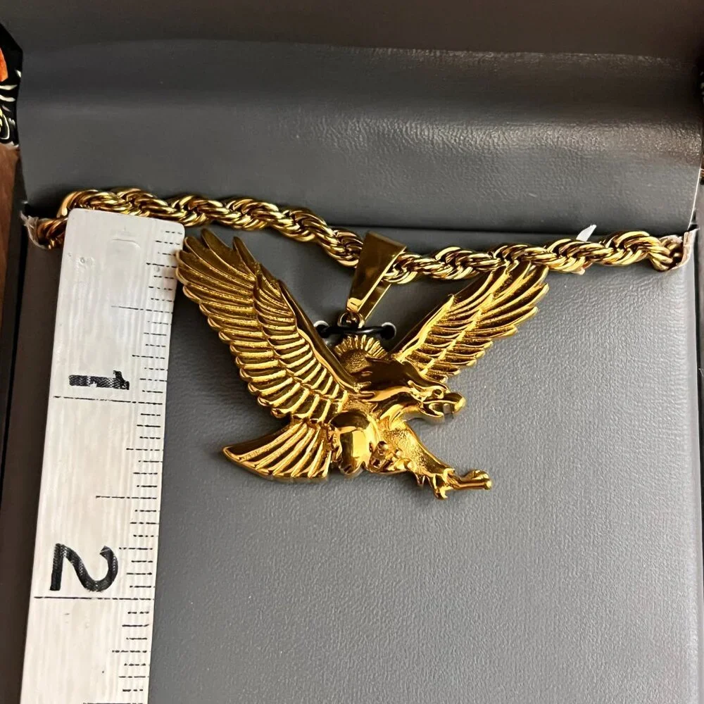 NEW Ed Hardy Gold Eagle Chunky Chain Mens Stainless Steel Necklace
